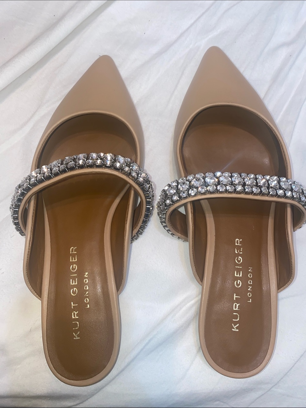 Kurt Geiger Nude Crystal-Trim Pointed Toe Mules